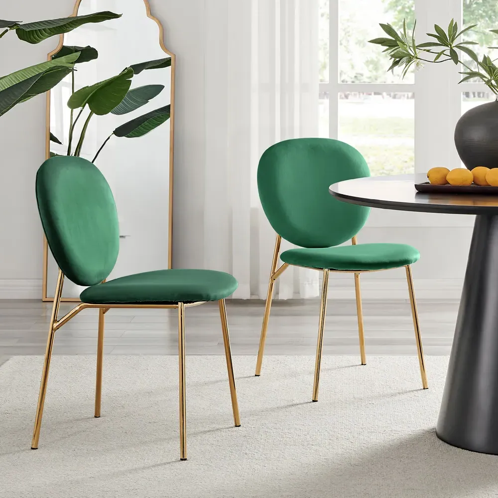 Holly Set of 2 Dining Chairs - Green, Velvet
