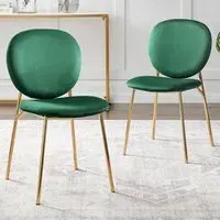 Holly Set of 2 Dining Chairs - Green, Velvet
