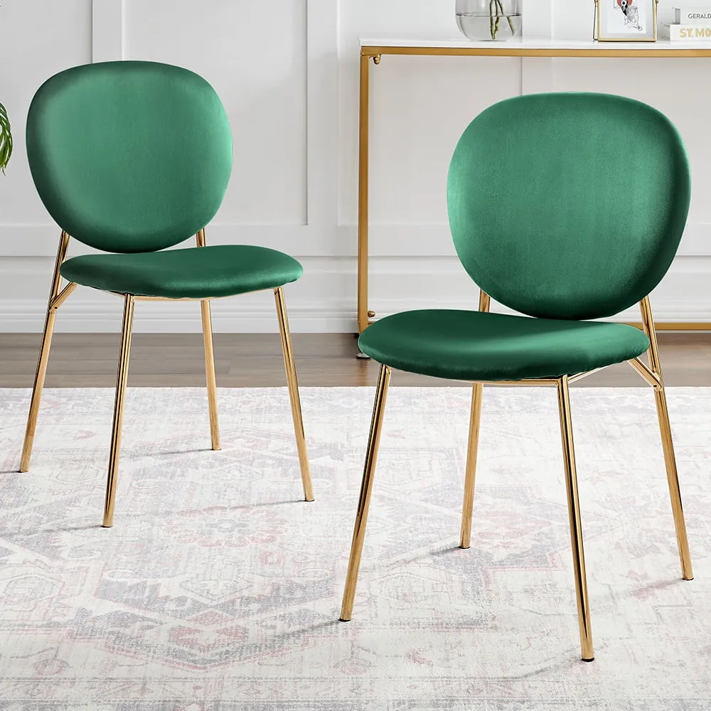 Holly Set of 2 Dining Chairs - Green, Velvet