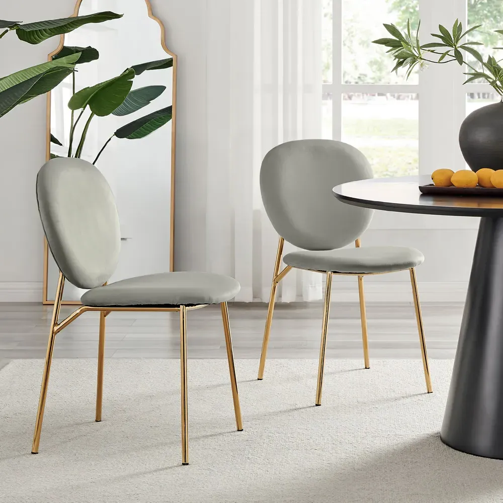 Holly Set of 2 Dining Chairs - Grey, Velvet