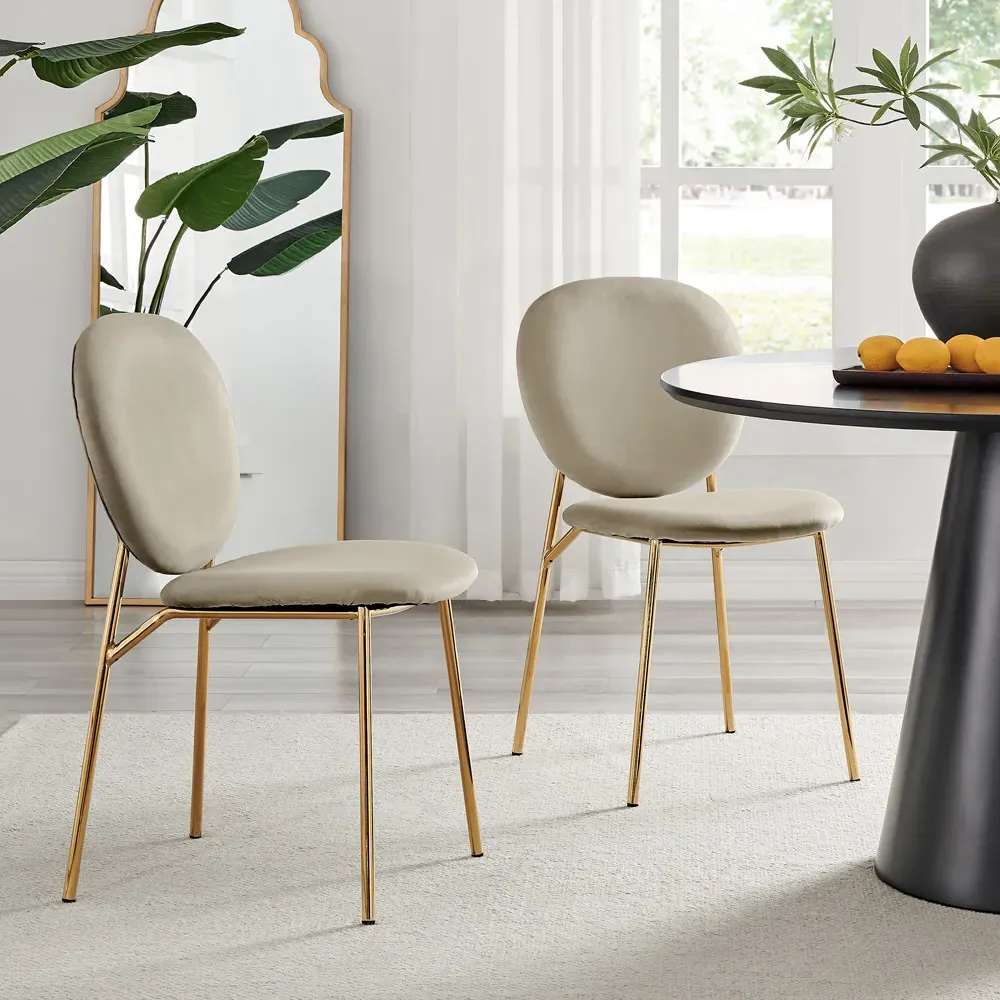 Holly Set of 2 Dining Chairs - Taupe, Velvet