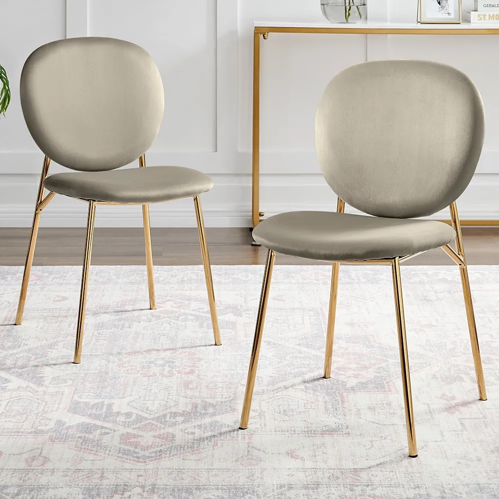 Holly Set of 2 Dining Chairs - Taupe, Velvet