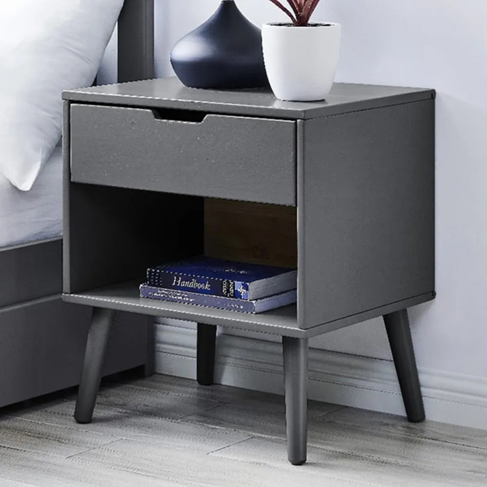 Isla Single Drawer Bedside Table - Grey image