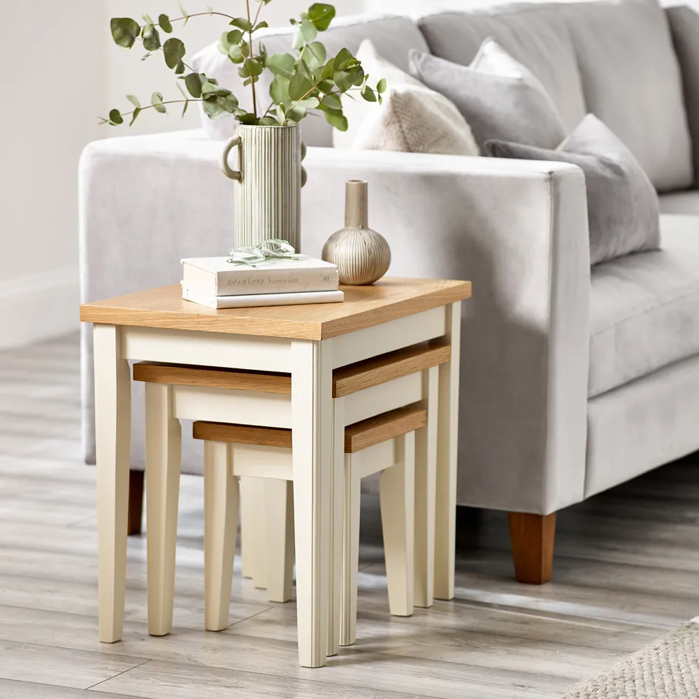 Isolde Nest of Tables Set of 3 - Cream, Oak Veneer