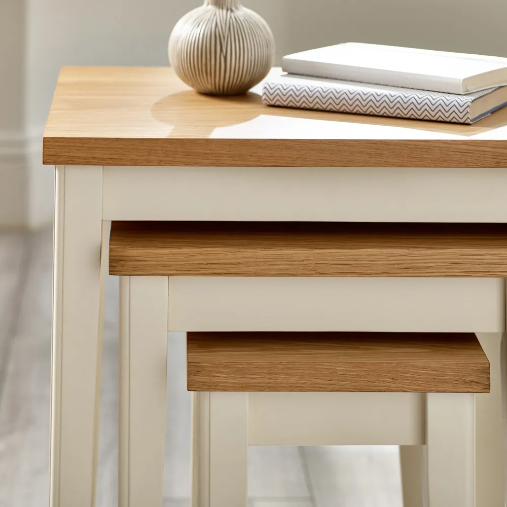 Isolde Nest of Tables Set of 3 - Cream, Oak Veneer