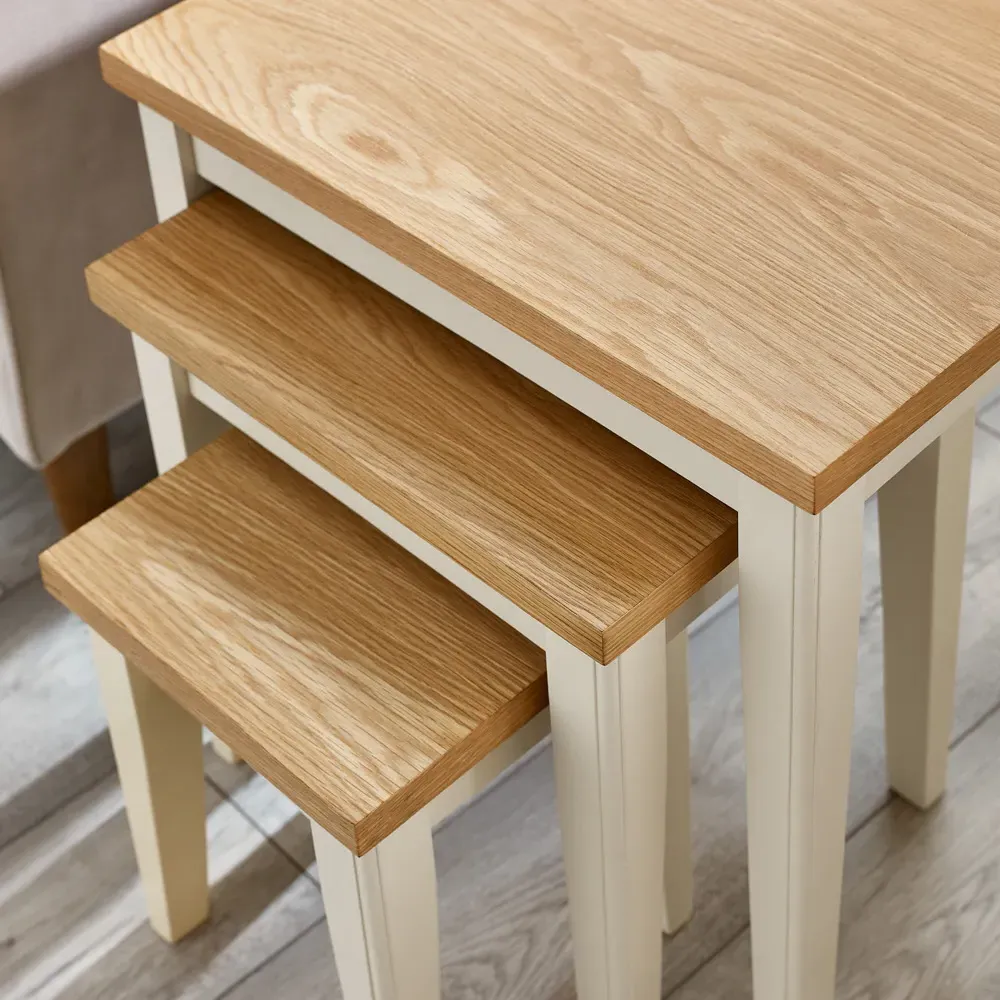 Isolde Nest of Tables Set of 3 - Cream, Oak Veneer