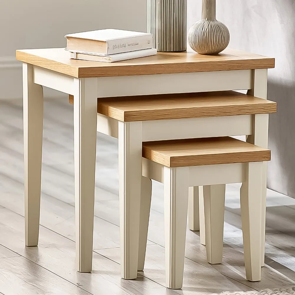 Isolde Nest of Tables Set of 3 - Cream, Oak Veneer