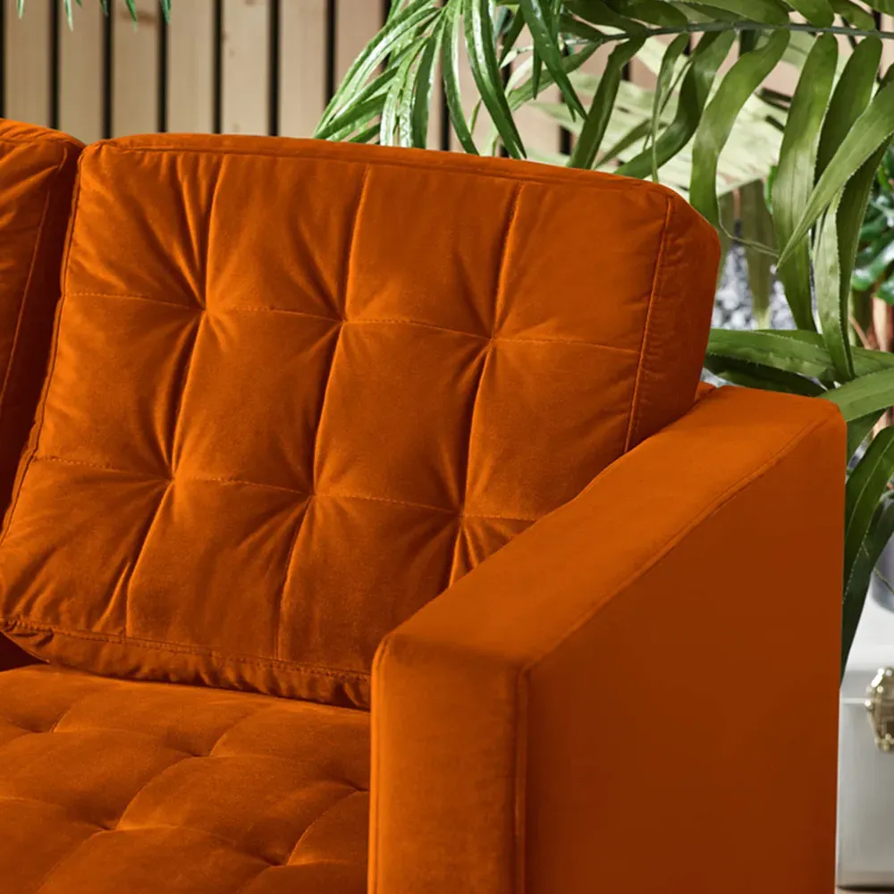 Josie 2-Seater Sofa - Burnt Orange, Velvet