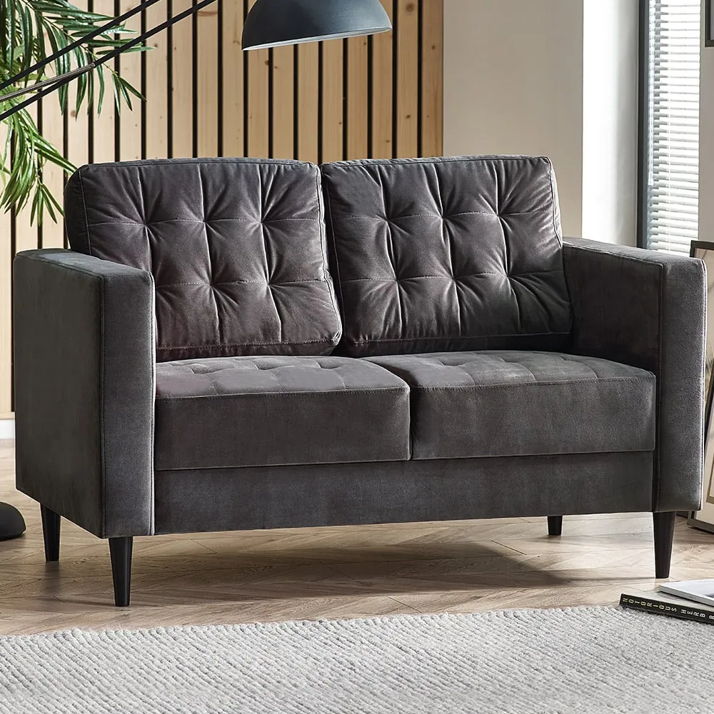 Josie 2-Seater Sofa - Dark Grey, Velvet