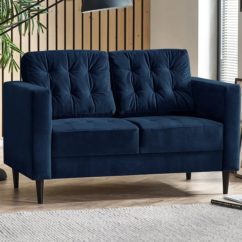 Josie 2-Seater Sofa - Navy Blue, Velvet
