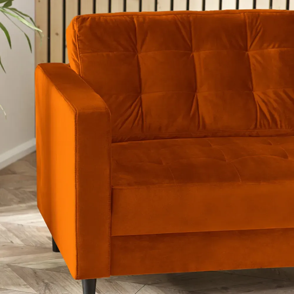 Josie 3-Seater Sofa - Burnt Orange, Velvet