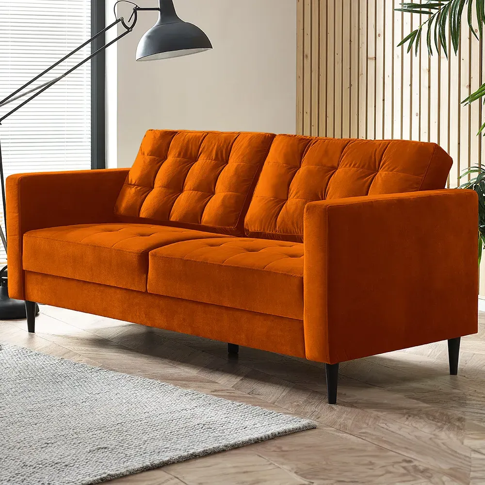 Josie 3-Seater Sofa - Burnt Orange, Velvet