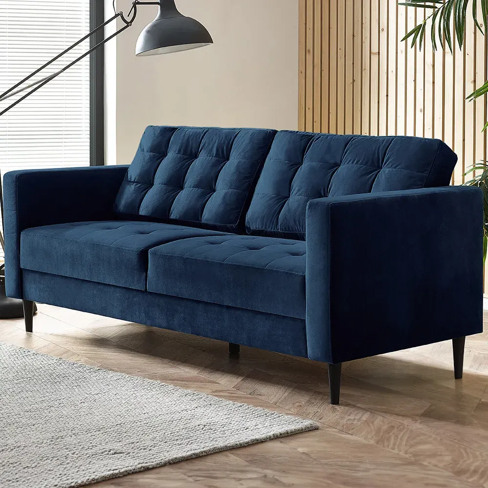 Josie 3-Seater Sofa - Navy Blue, Velvet