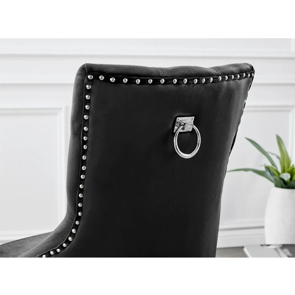 Kennsington Set of 2 Knockerback Dining Chairs - Black, Velvet