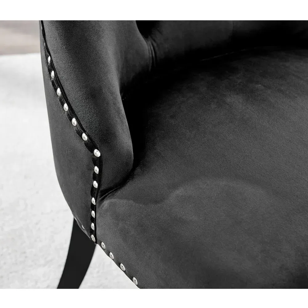 Kennsington Set of 2 Knockerback Dining Chairs - Black, Velvet