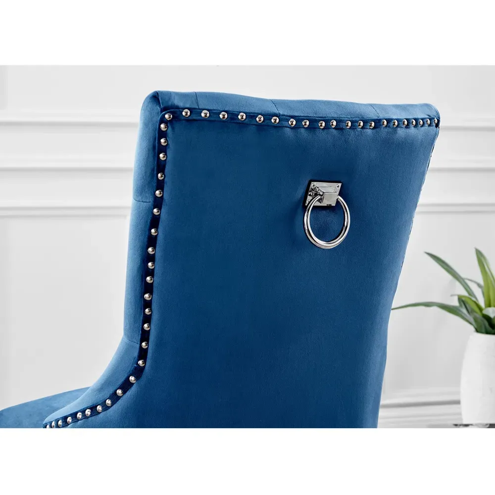 Kennsington Set of 2 Knockerback Dining Chairs - Blue, Velvet