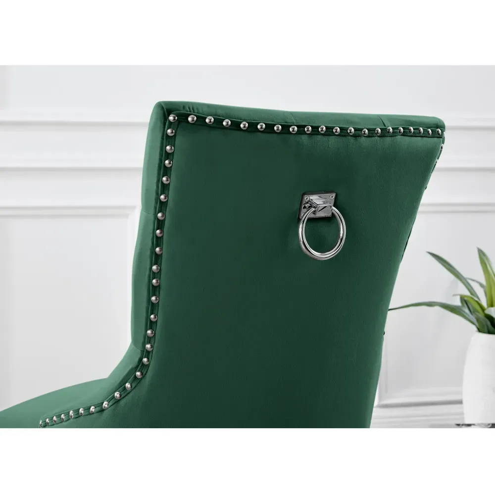 Kennsington Set of 2 Knockerback Dining Chairs - Green, Velvet