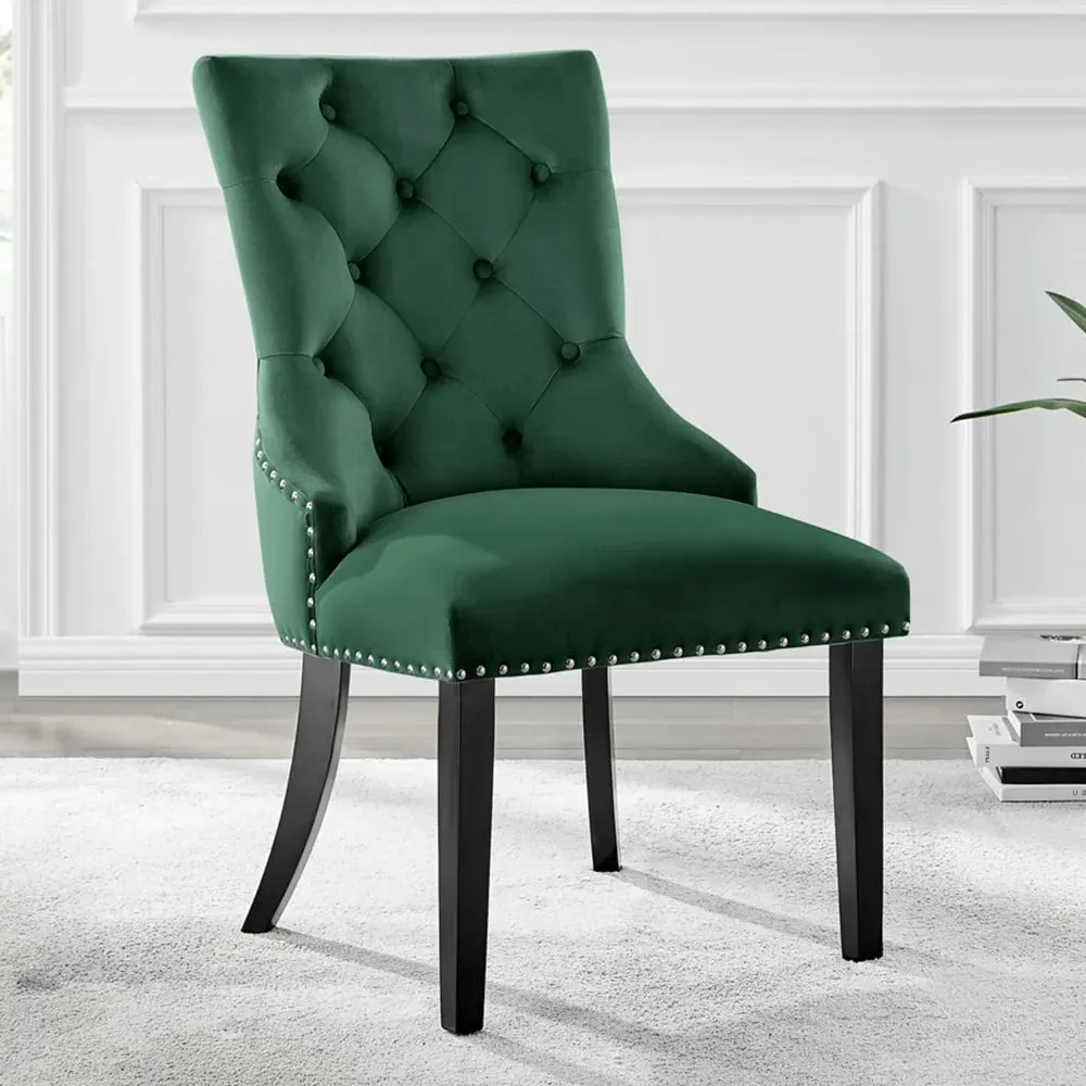 Kennsington Set of 2 Knockerback Dining Chairs - Green, Velvet