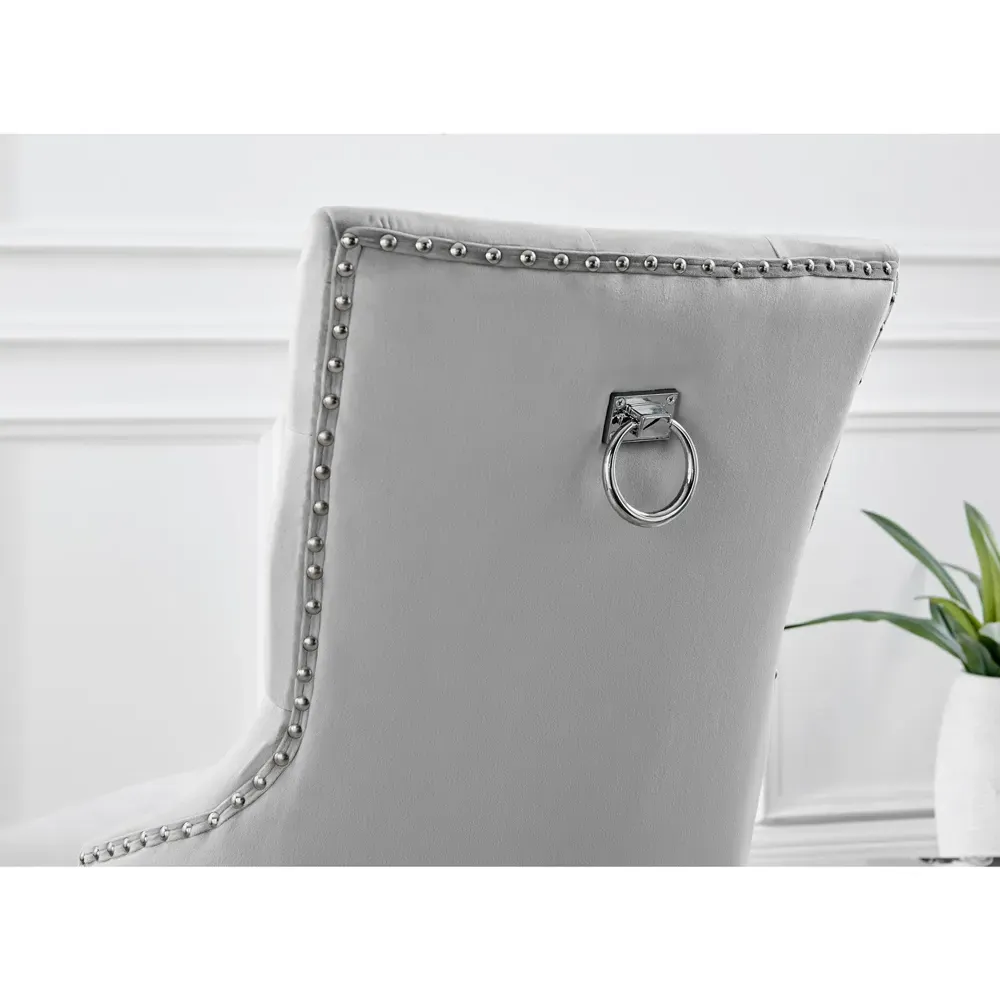 Kennsington Set of 2 Knockerback Dining Chairs - Grey, Velvet