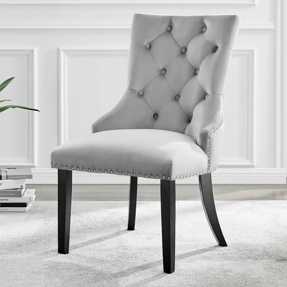 Kennsington Set of 2 Knockerback Dining Chairs - Grey, Velvet image