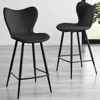 Ketya Set of 2 Bar Chairs - Black, Velvet