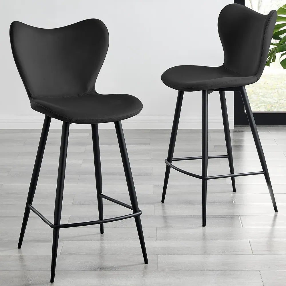 Ketya Set of 2 Bar Chairs - Black, Velvet