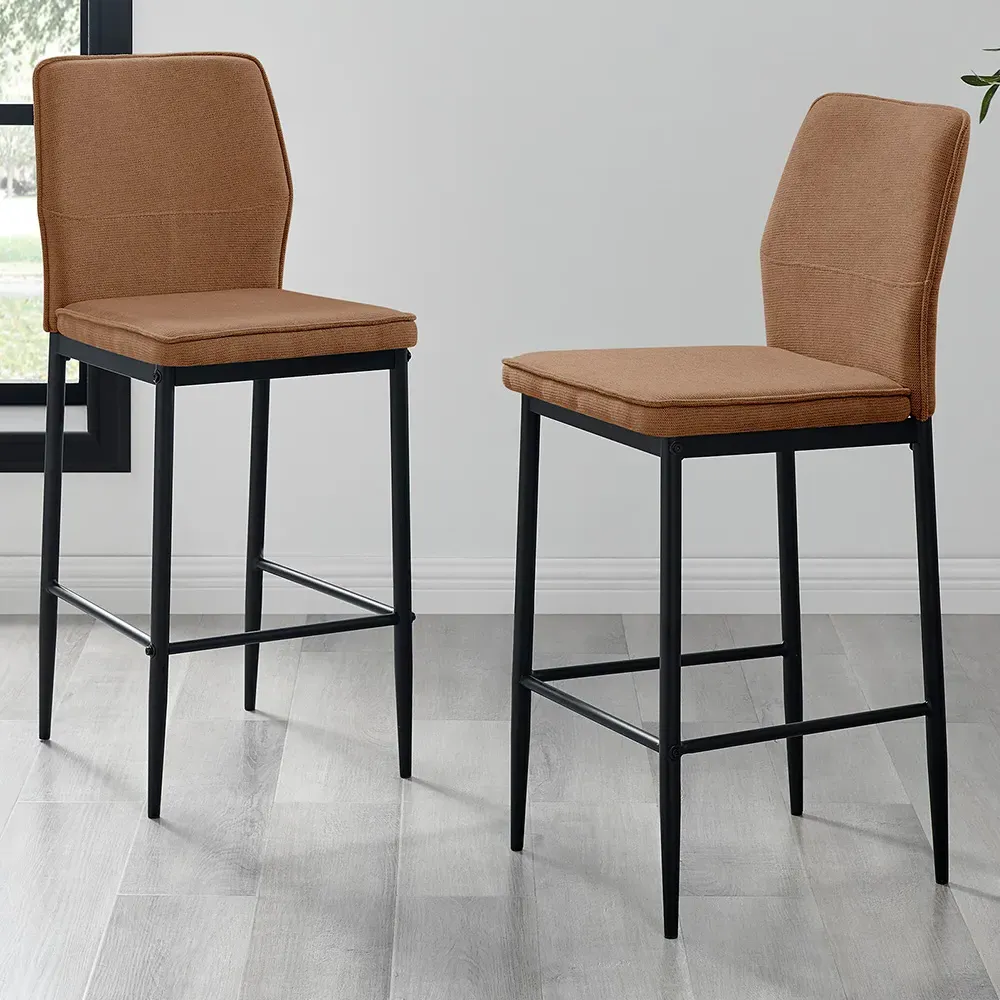 Kira Bar Stool Set of 2 - Orange, Textured Weave
