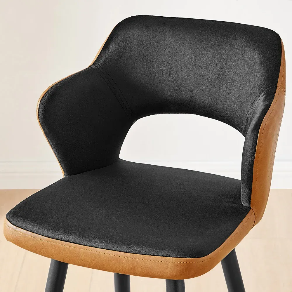 Koda Set of 2 Bar Stools - Black, Velvet Faux Leather