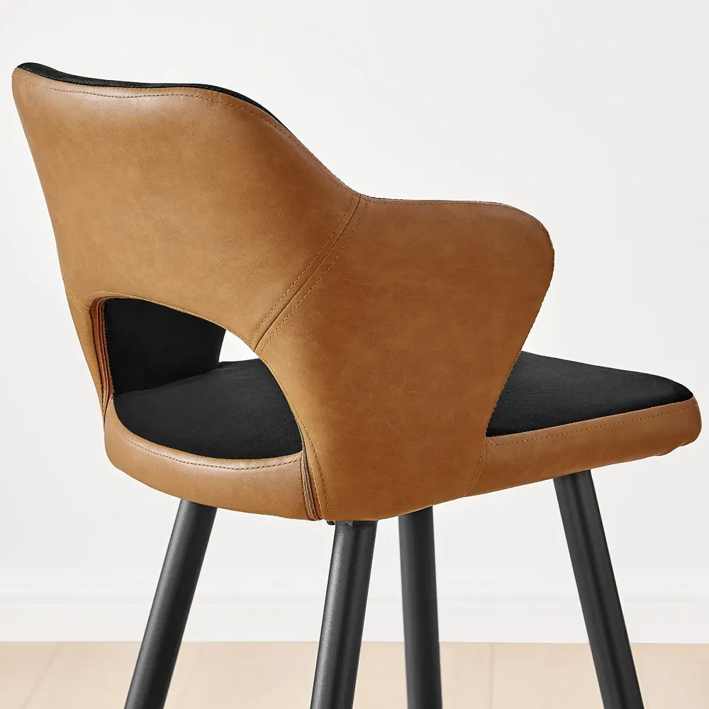 Koda Set of 2 Bar Stools - Black, Velvet Faux Leather