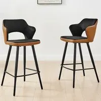 Koda Set of 2 Bar Stools - Black, Velvet Faux Leather