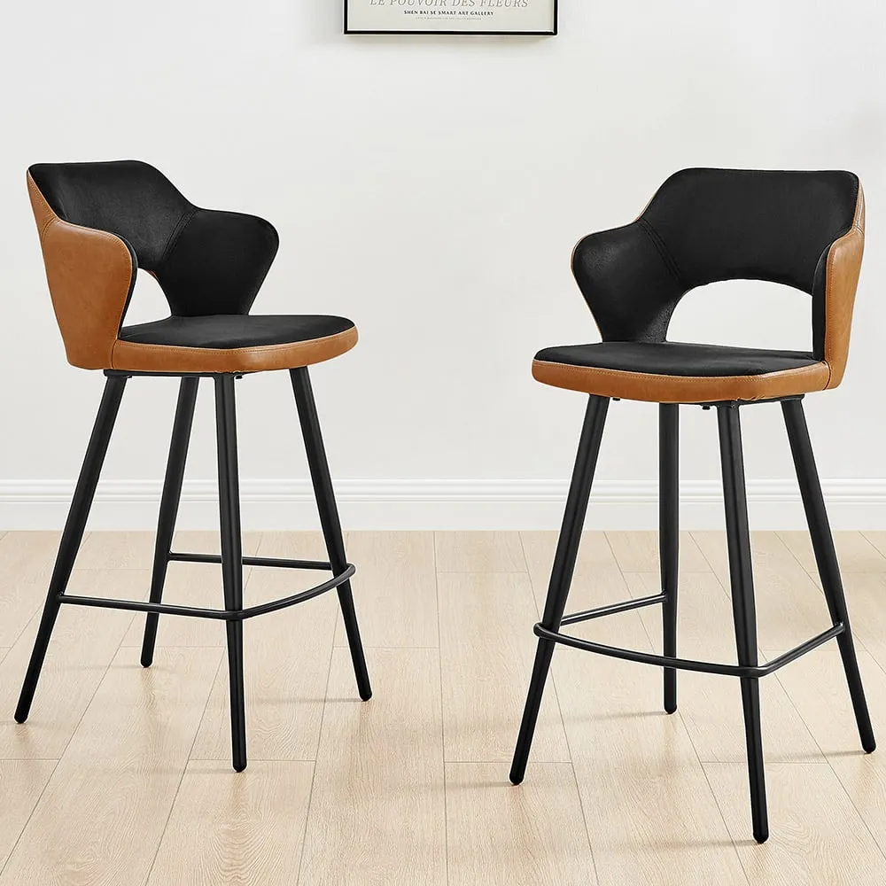 Koda Set of 2 Bar Stools - Black, Velvet Faux Leather image
