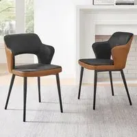 Koda Set of 2 Dining Chairs - Black, Velvet Faux Leather