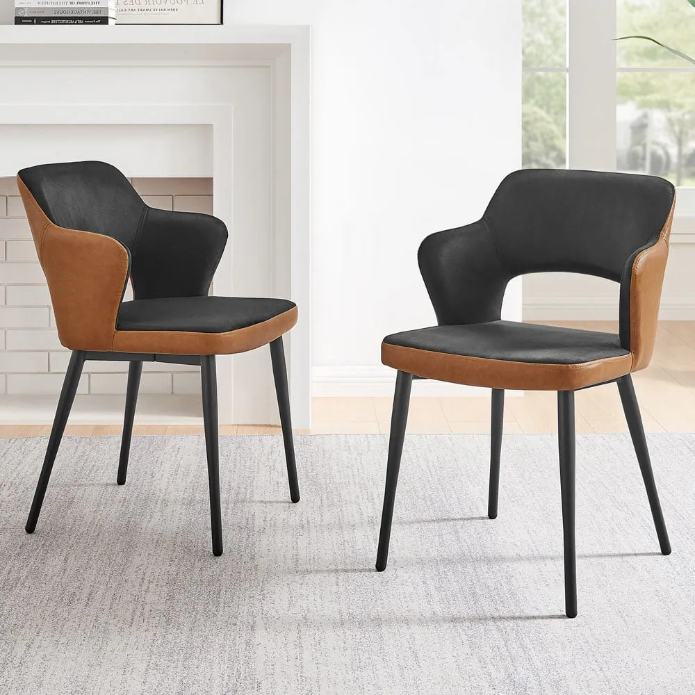 Koda Set of 2 Dining Chairs - Black, Velvet Faux Leather