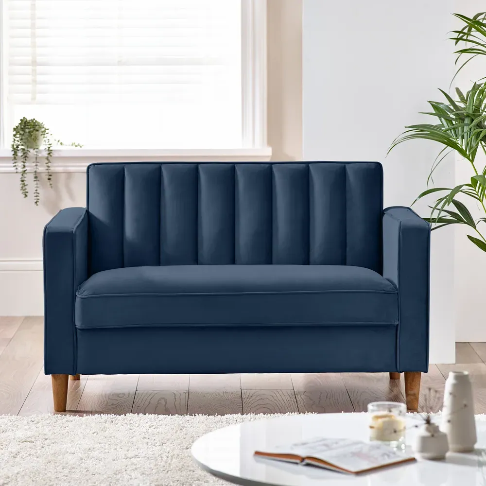 Kody 2-Seater Sofa - Blue, Velvet