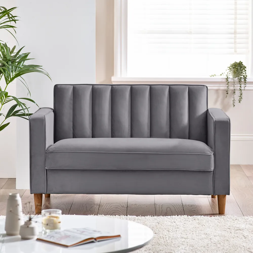 Kody 2-Seater Sofa - Grey, Velvet