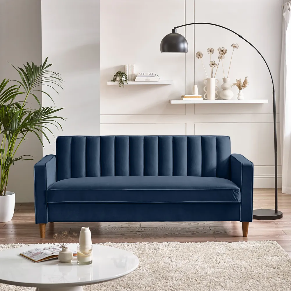 Kody 3-Seater Sofa - Blue, Velvet