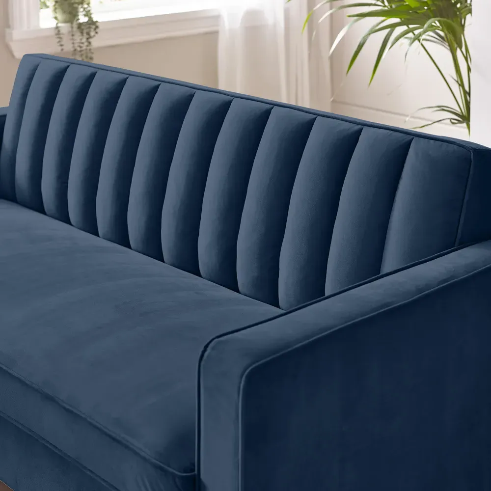 Kody 3-Seater Sofa - Blue, Velvet