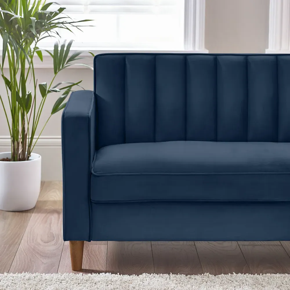 Kody 3-Seater Sofa - Blue, Velvet