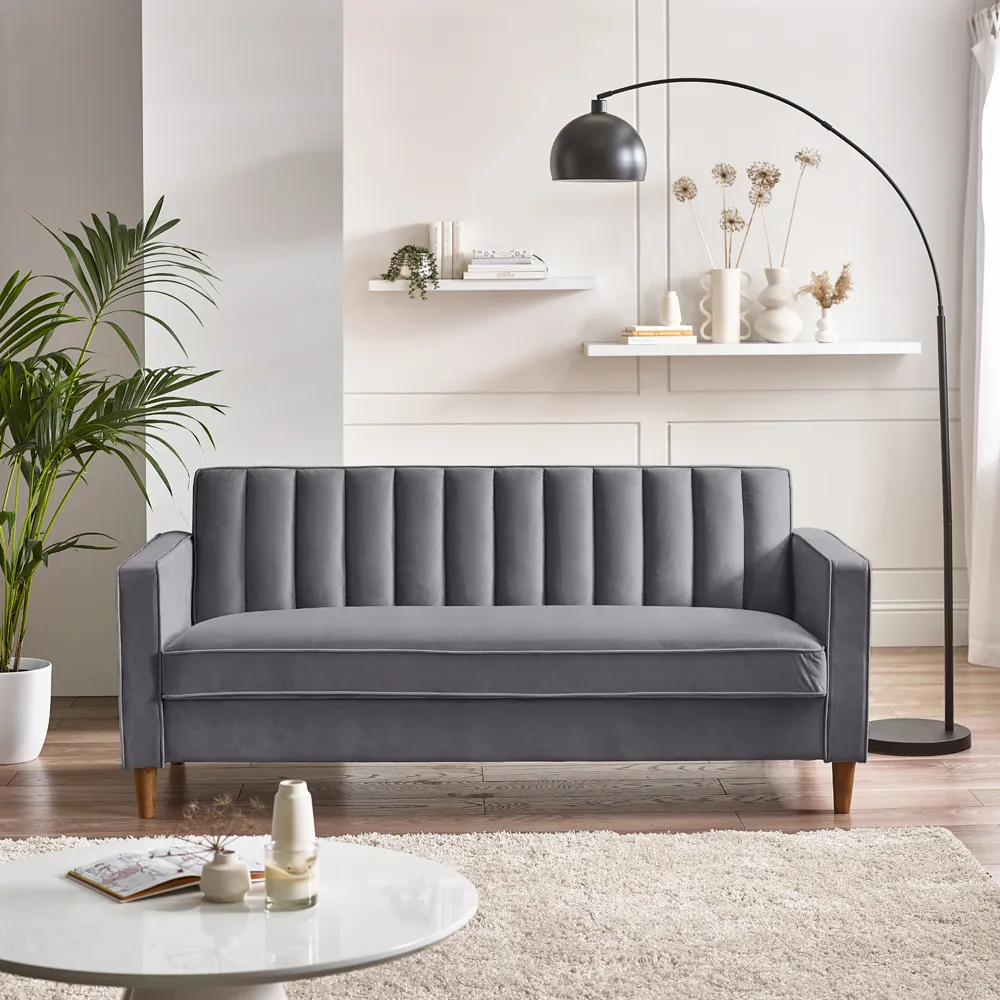 Kody 3-Seater Sofa - Grey, Velvet