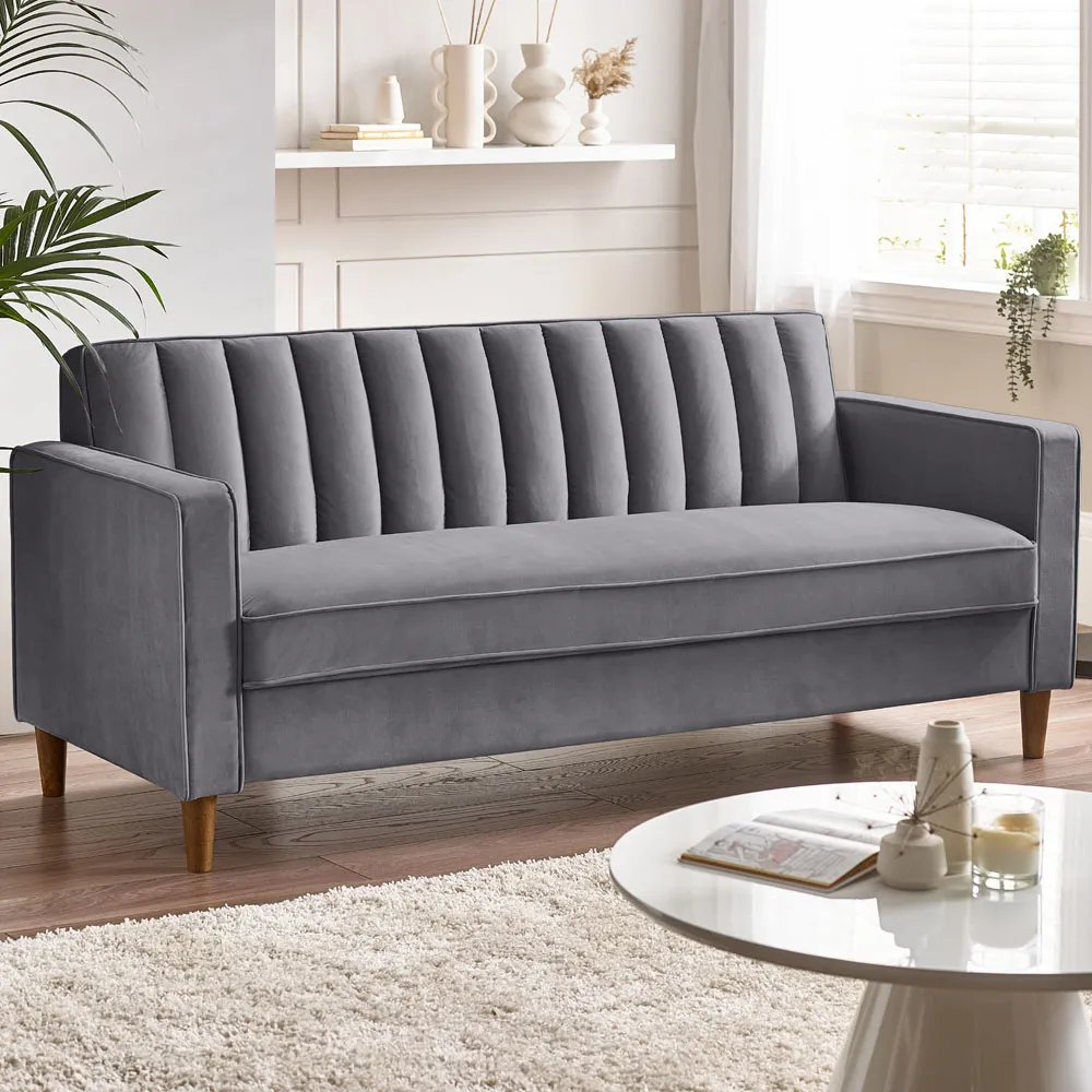 Kody 3-Seater Sofa - Grey, Velvet