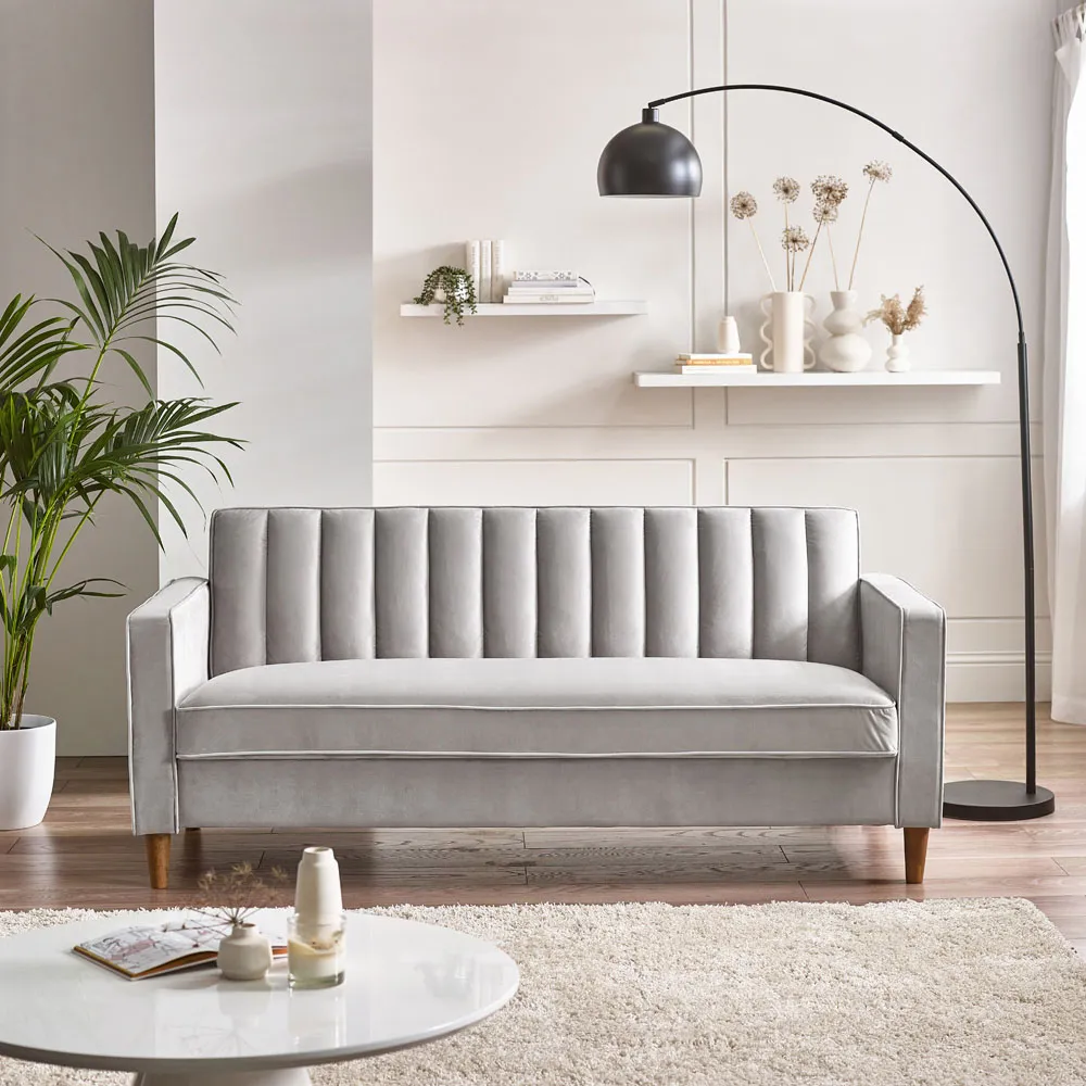 Kody 3-Seater Sofa - Light Grey, Velvet