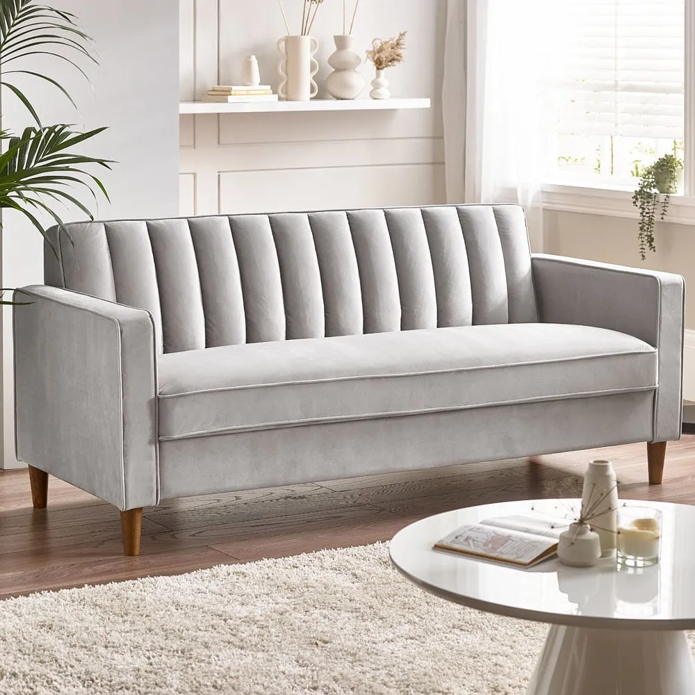 Kody 3-Seater Sofa - Light Grey, Velvet