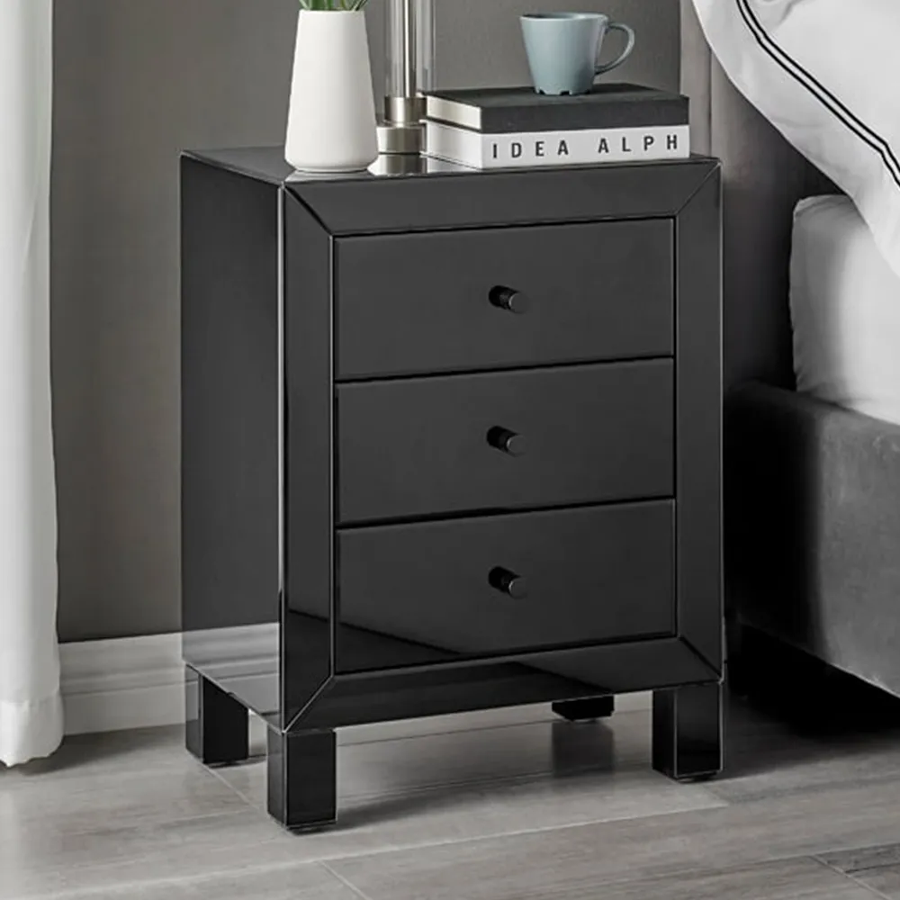 Lacey Large 3 Drawer Bedside Table - Black