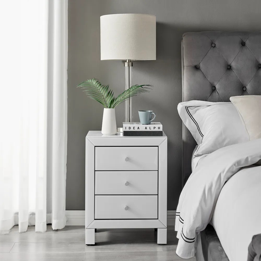 Lacey Large 3 Drawer Bedside Table - White