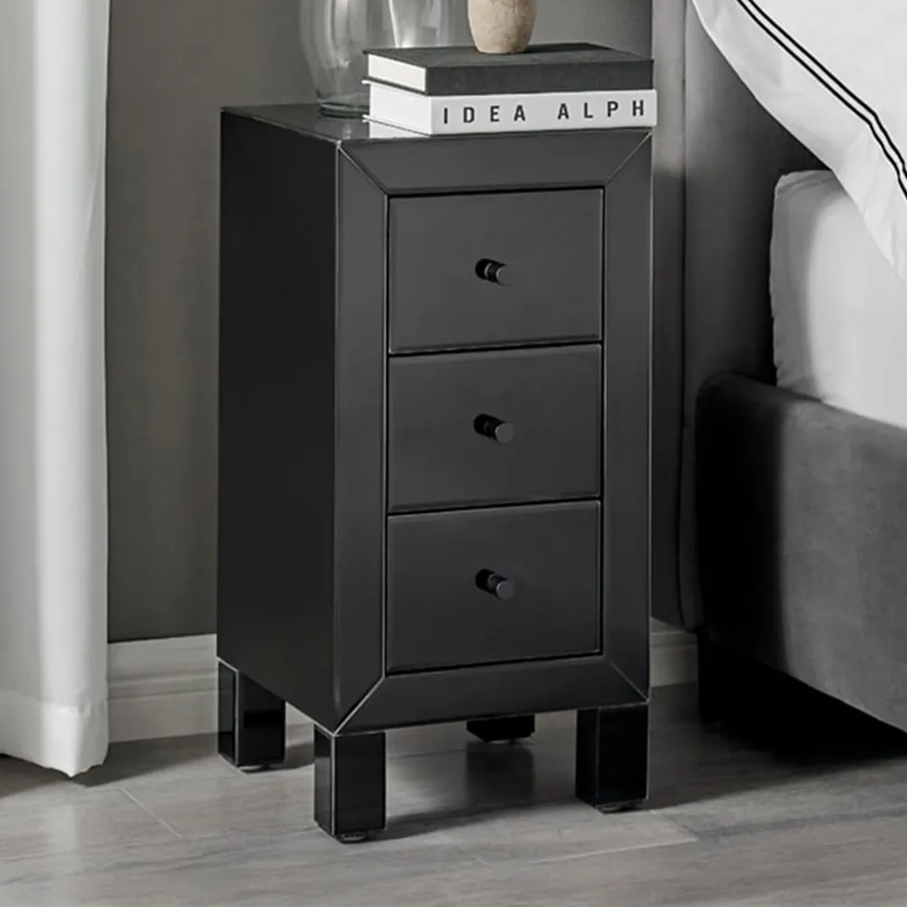 Lacey Small 3 Drawer Bedside Table - Black image