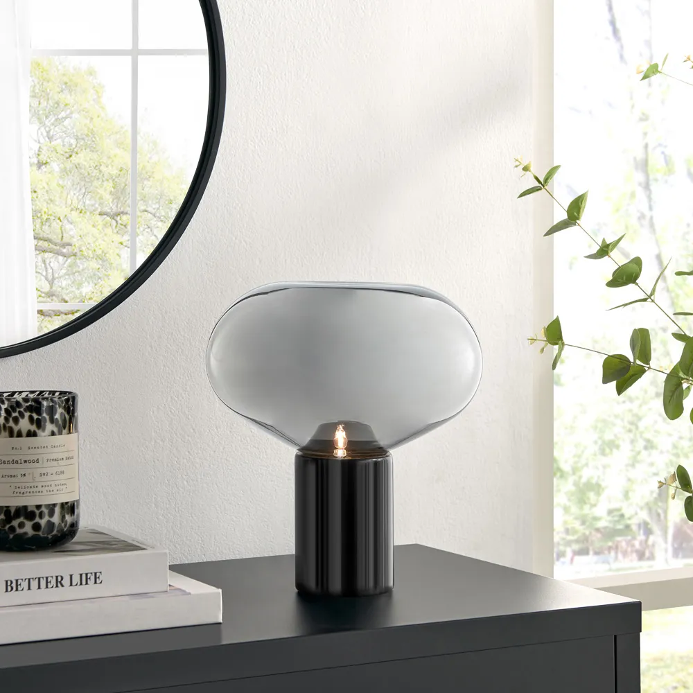 Lauren Smoked Glass Table Lamp - Black, Marble