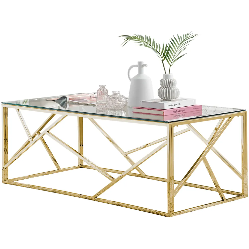 Lazzaro Coffee Table - Gold, Glass