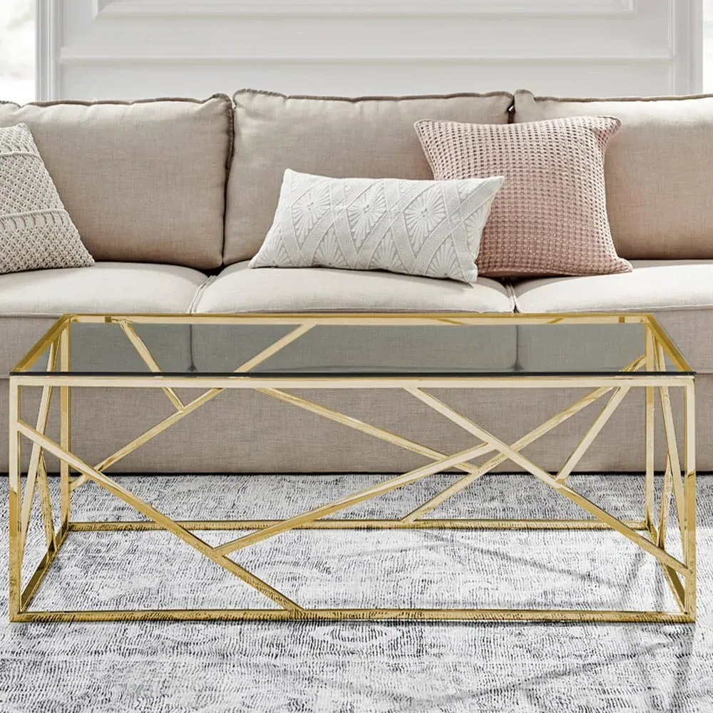 Lazzaro Coffee Table - Gold, Glass