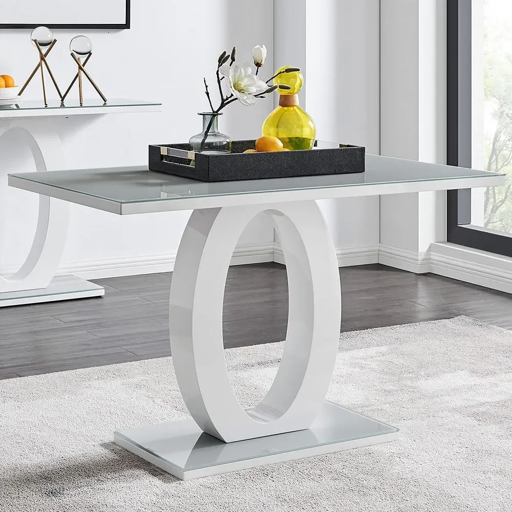 Lucia 4 Seater Dining Table - White, Tempered Glass