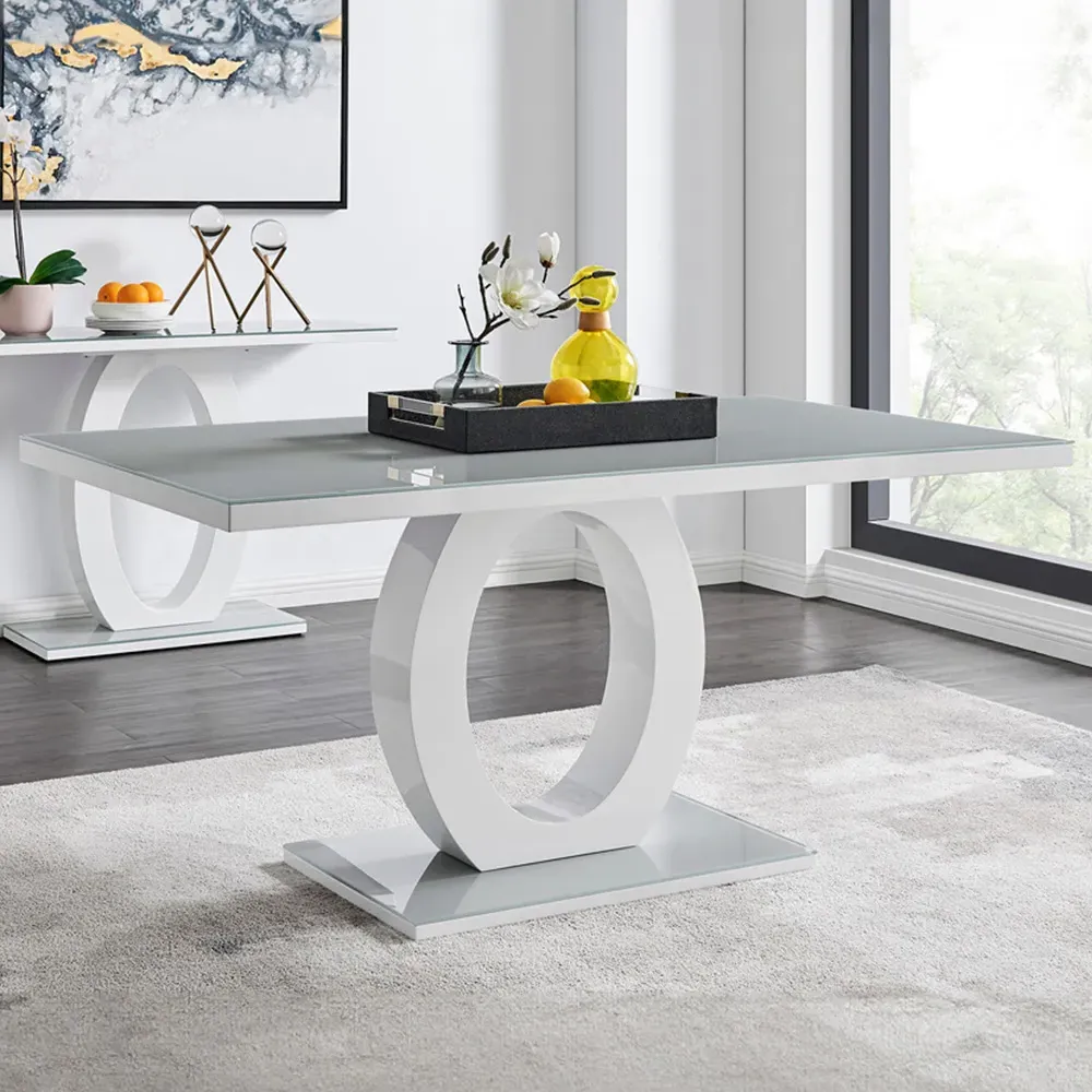 Lucia 6 Seater Dining Table - Grey, Tempered Glass